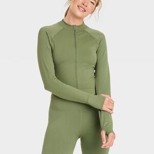 JoyLab Olive Green Seamless Fitted Zip Up Activewear Jacket / Top